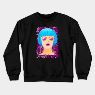 Girl with blue hair and pink sunglasses Crewneck Sweatshirt